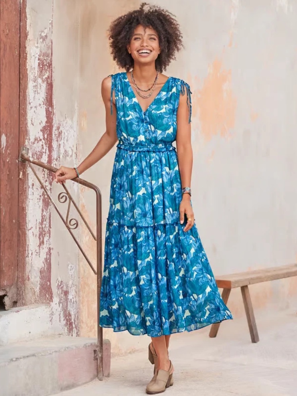 Sundance Maren Meadow Floral Ruffle Tiered Midi Dress NEW
